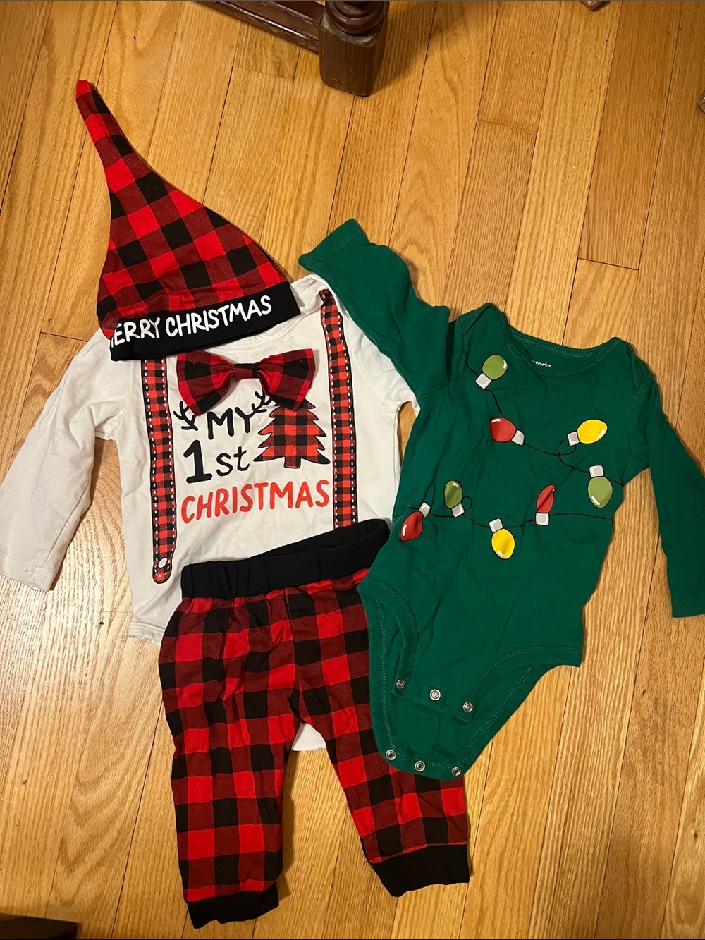 My 1st Christmas Red Buffalo Plaid Baby Costume Set
